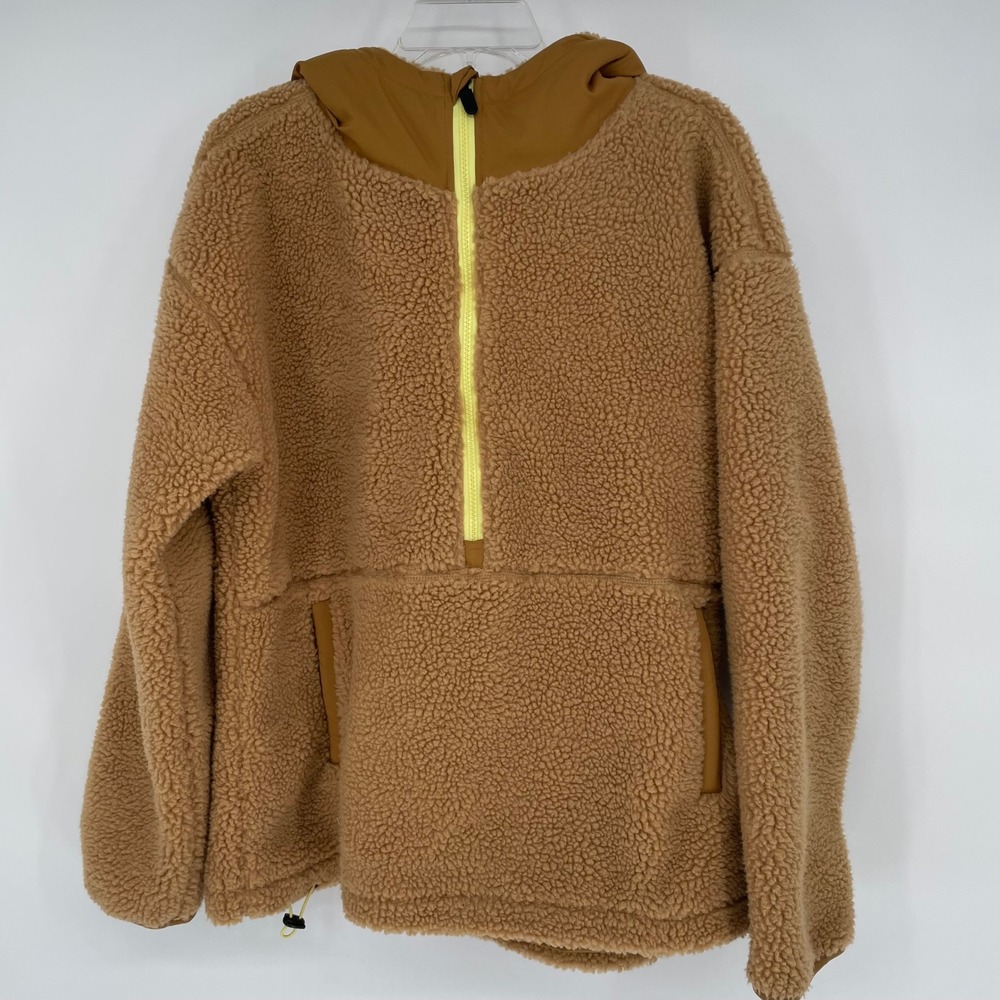 Backcountry Womens XL Sherpa Fleece Half Zip Hoodie Brown Neon Yellow Pullover